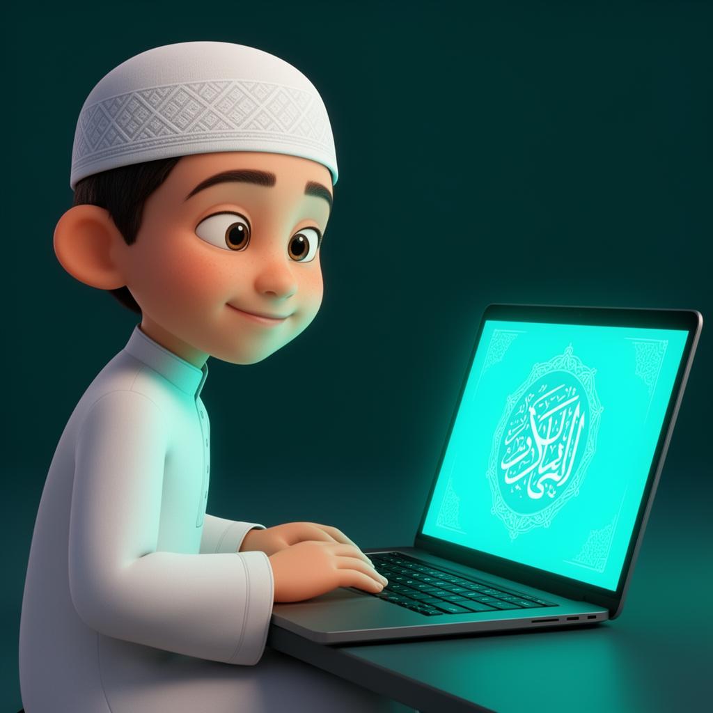Young student learning Quran online
